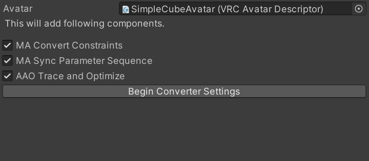 Setup Avatar for Mobile ウィンドウ