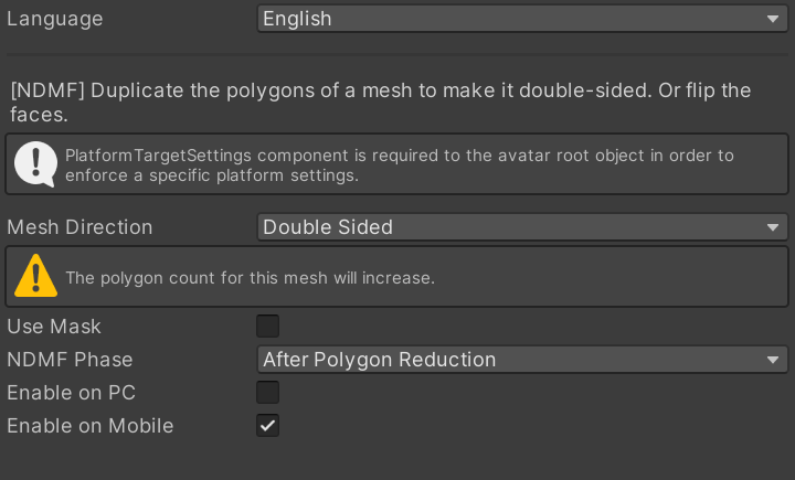 VQT Mesh Flipper の Inspector